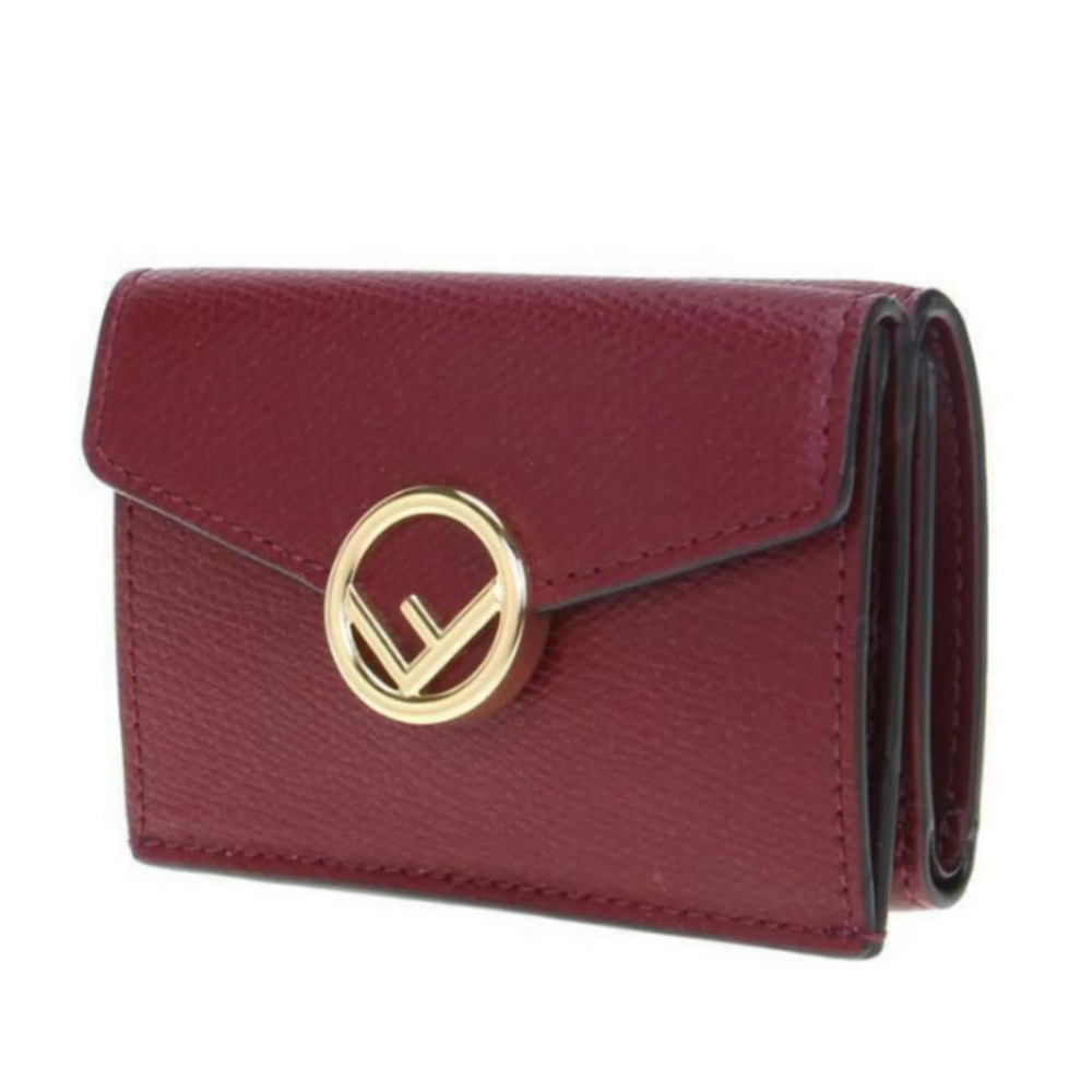 Fendi Calf Leather F Logo Barola Red Micro Trifold - Picture 4 of 5